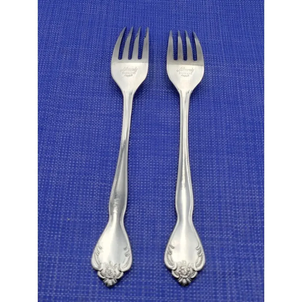 NORMANDY Floral Stainless Silverware Japan Set 2 Dinner Fork 7.75